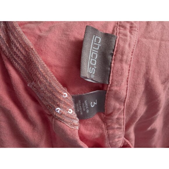 Chicos Size 3 Pink Sequin Trim Short Sleeve T-Shirt XL - Picture 4 of 6